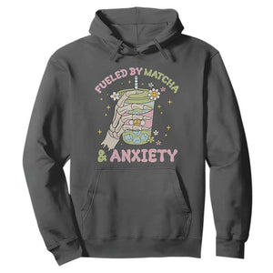 Funny Fueled By Matcha And Anxiety Hoodie Matcha Lover TS11 Dark Heather Print Your Wear