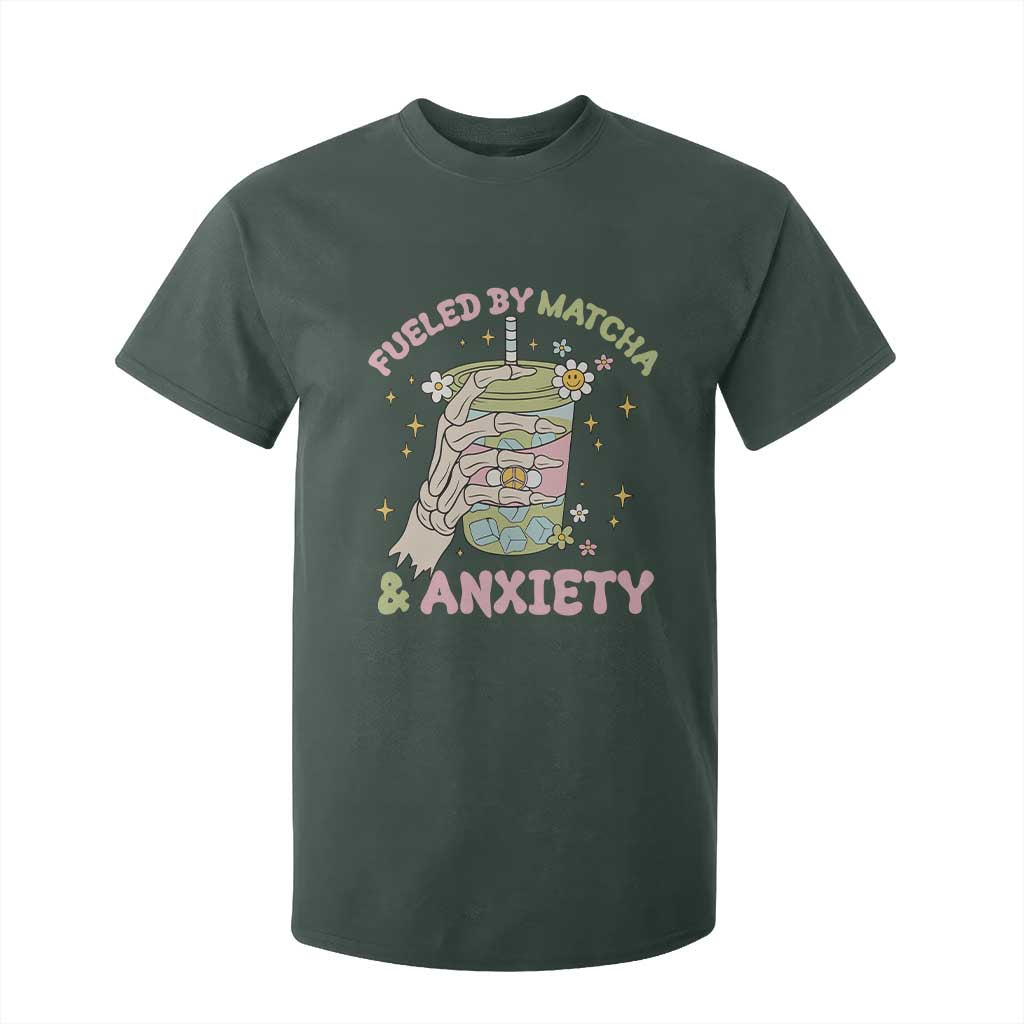 Funny Fueled By Matcha And Anxiety T Shirt For Kid Matcha Lover TS11 Dark Forest Green Print Your Wear