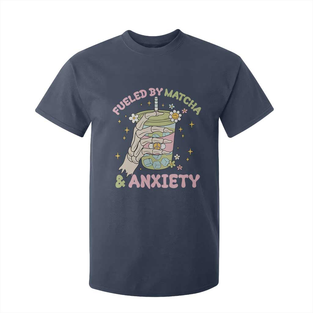 Funny Fueled By Matcha And Anxiety T Shirt For Kid Matcha Lover TS11 Navy Print Your Wear
