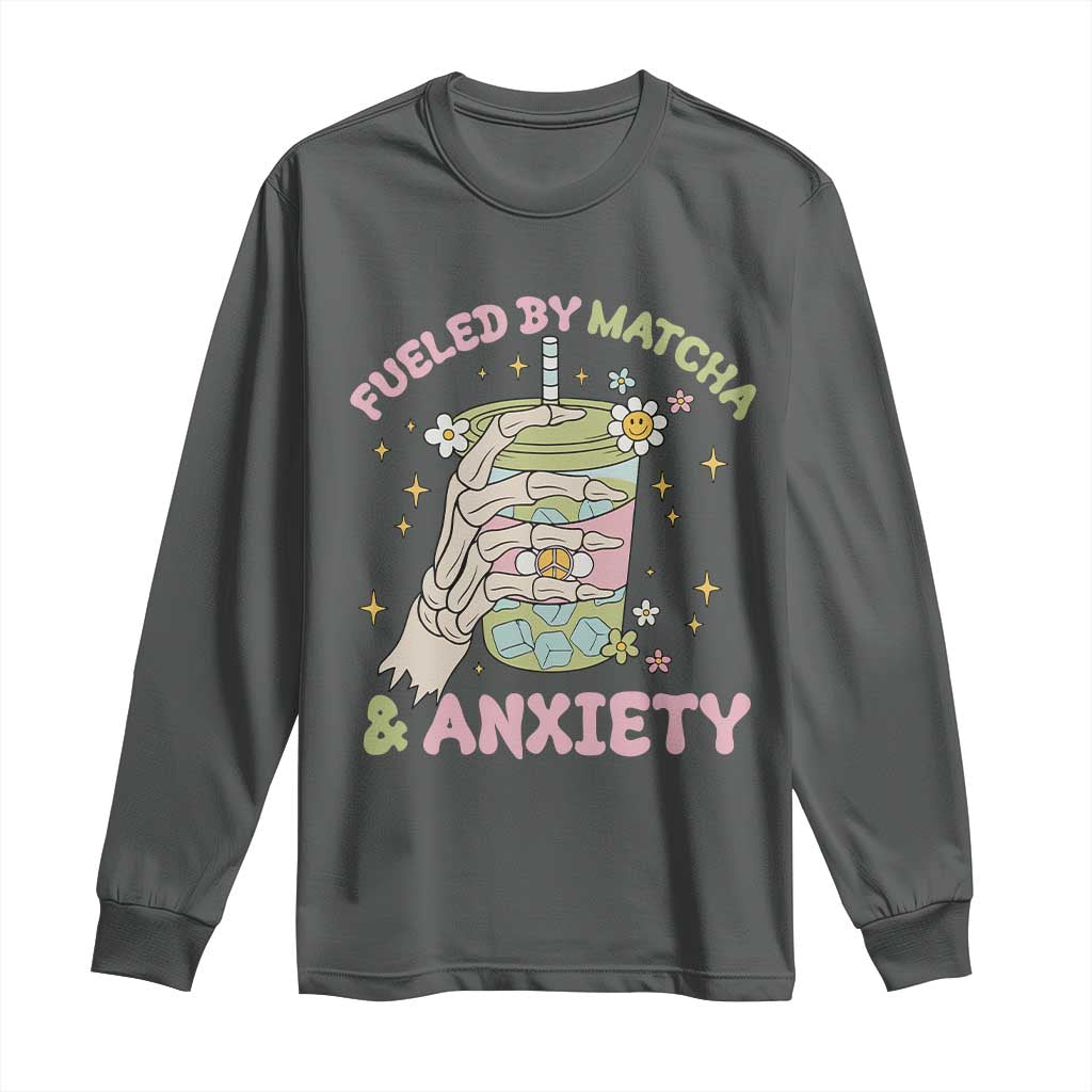 Funny Fueled By Matcha And Anxiety Long Sleeve Shirt Matcha Lover TS11 Dark Heather Print Your Wear