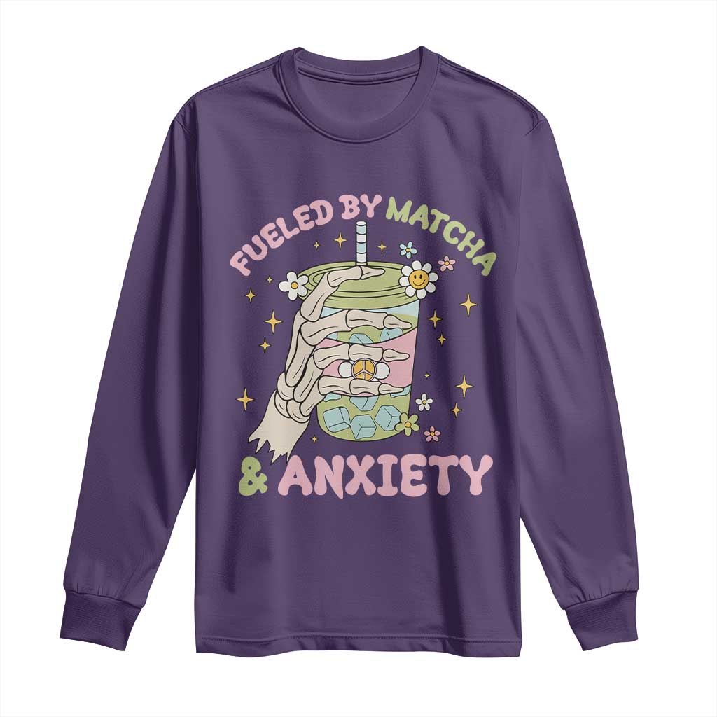 Funny Fueled By Matcha And Anxiety Long Sleeve Shirt Matcha Lover TS11 Purple Print Your Wear