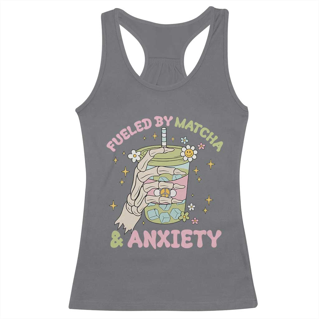 Funny Fueled By Matcha And Anxiety Racerback Tank Top Matcha Lover TS11 Charcoal Print Your Wear