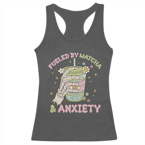 Funny Fueled By Matcha And Anxiety Racerback Tank Top Matcha Lover TS11 Dark Heather Print Your Wear