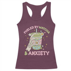 Funny Fueled By Matcha And Anxiety Racerback Tank Top Matcha Lover TS11 Maroon Print Your Wear