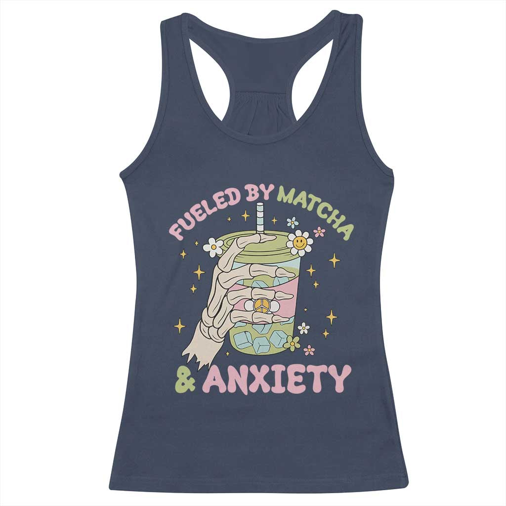 Funny Fueled By Matcha And Anxiety Racerback Tank Top Matcha Lover TS11 Navy Print Your Wear