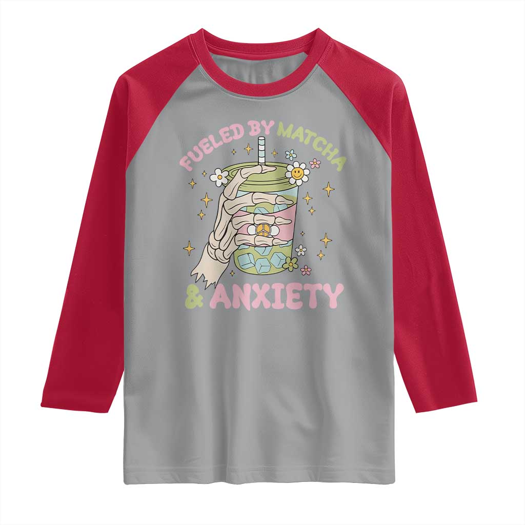 Funny Fueled By Matcha And Anxiety Raglan Shirt Matcha Lover TS11 Sport Gray Red Print Your Wear