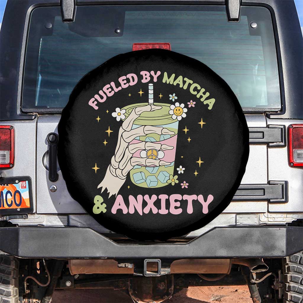 Funny Fueled By Matcha And Anxiety Spare Tire Cover Matcha Lover TS11 No hole Black Print Your Wear