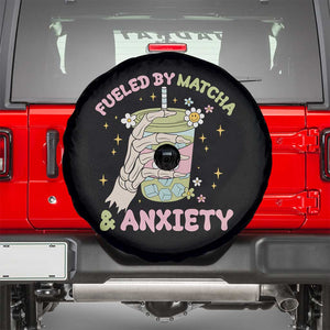 Funny Fueled By Matcha And Anxiety Spare Tire Cover Matcha Lover TS11 Black Print Your Wear