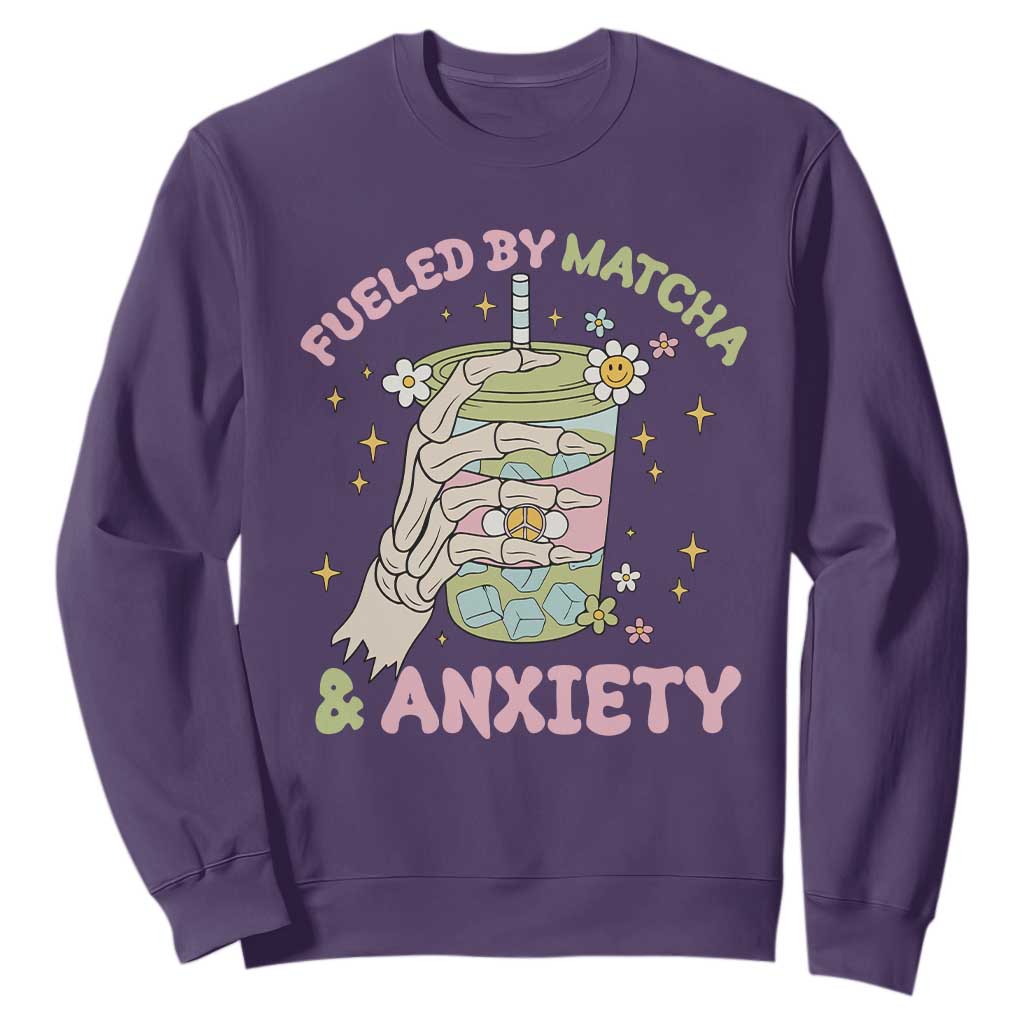 Funny Fueled By Matcha And Anxiety Sweatshirt Matcha Lover TS11 Purple Print Your Wear