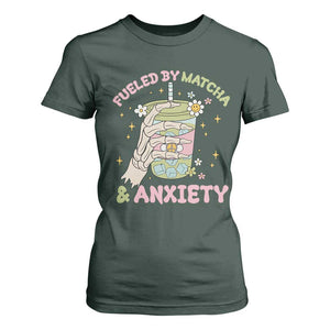 Funny Fueled By Matcha And Anxiety T Shirt For Women Matcha Lover TS11 Dark Forest Green Print Your Wear
