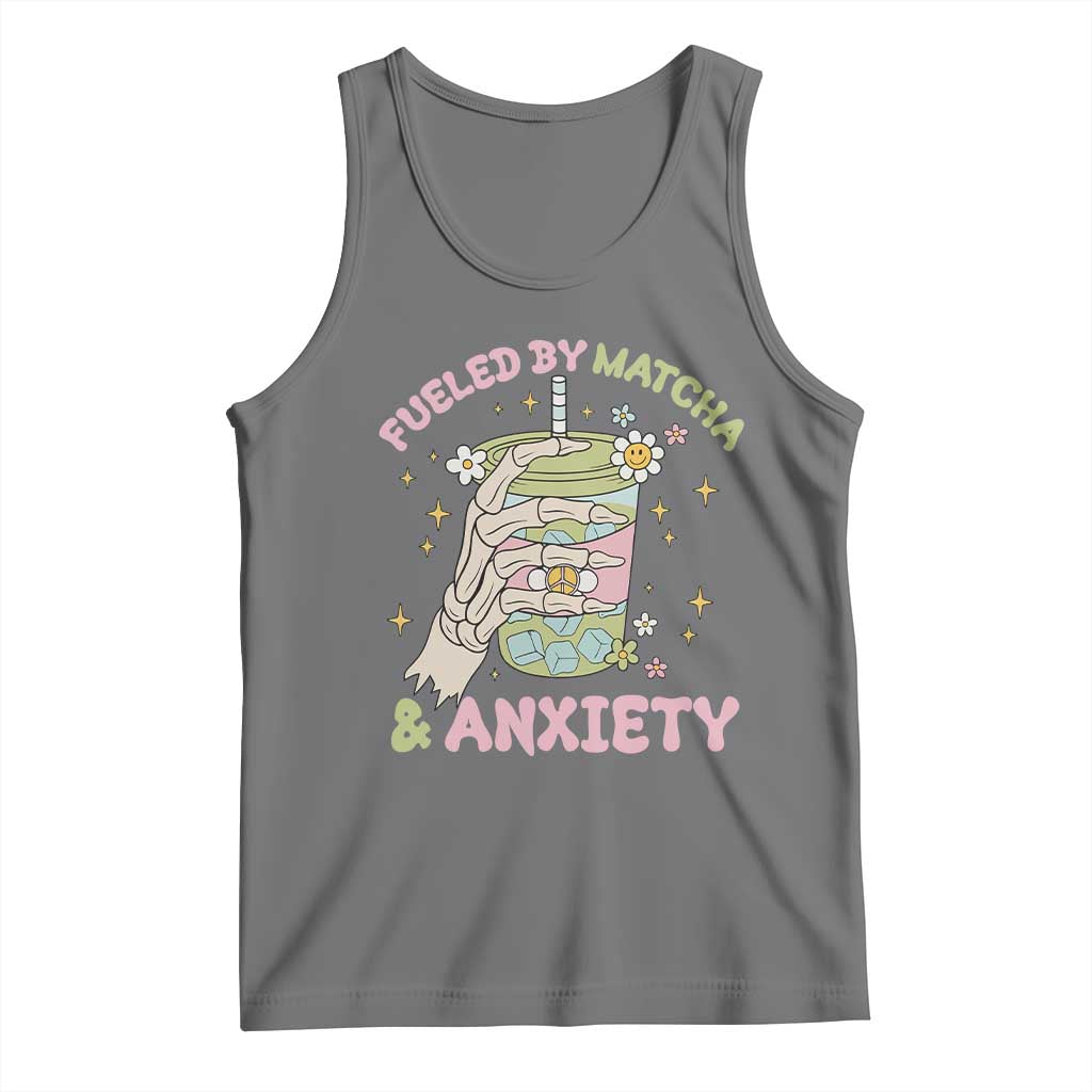 Funny Fueled By Matcha And Anxiety Tank Top Matcha Lover TS11 Black Heather Print Your Wear