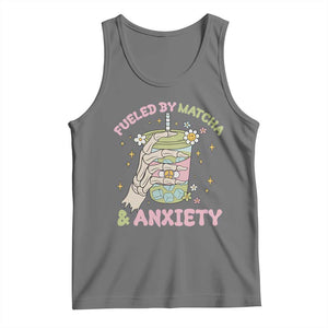 Funny Fueled By Matcha And Anxiety Tank Top Matcha Lover TS11 Black Heather Print Your Wear
