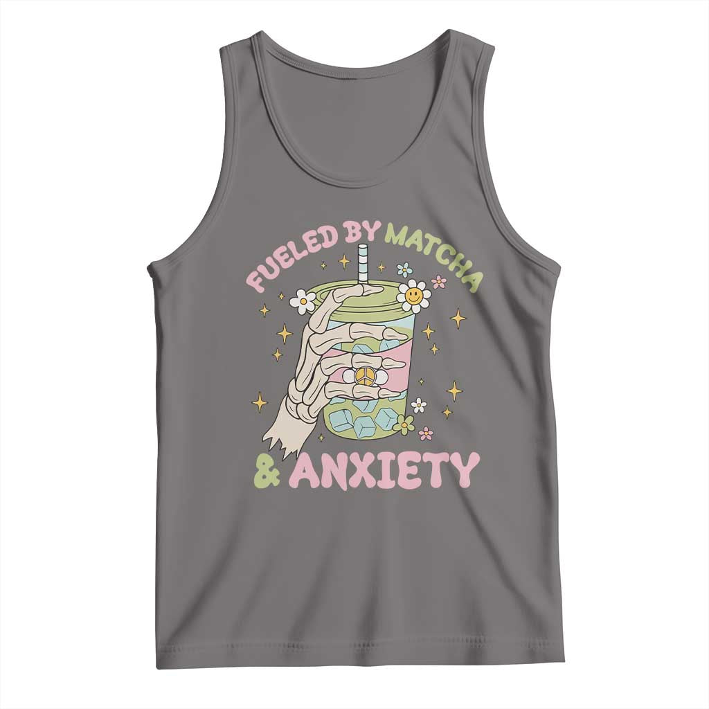 Funny Fueled By Matcha And Anxiety Tank Top Matcha Lover TS11 Deep Heather Print Your Wear