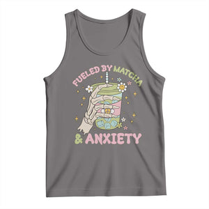 Funny Fueled By Matcha And Anxiety Tank Top Matcha Lover TS11 Deep Heather Print Your Wear