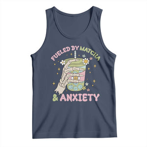 Funny Fueled By Matcha And Anxiety Tank Top Matcha Lover TS11 Navy Print Your Wear