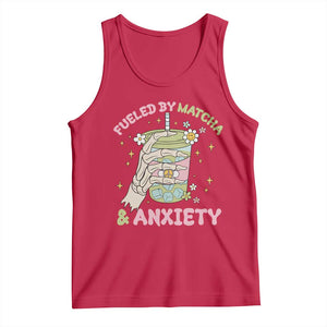 Funny Fueled By Matcha And Anxiety Tank Top Matcha Lover TS11 Red Print Your Wear