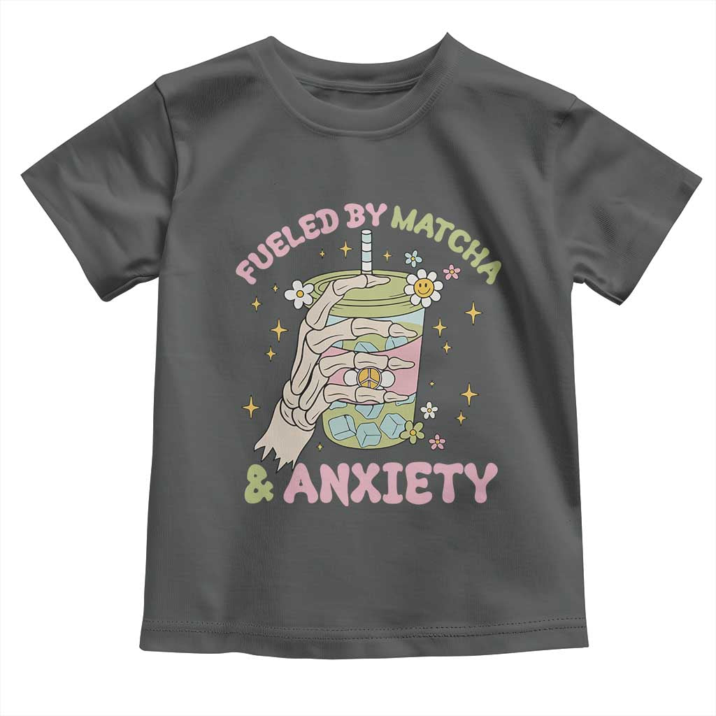Funny Fueled By Matcha And Anxiety Toddler T Shirt Matcha Lover TS11 Dark Heather Print Your Wear