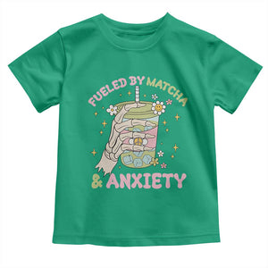 Funny Fueled By Matcha And Anxiety Toddler T Shirt Matcha Lover TS11 Irish Green Print Your Wear