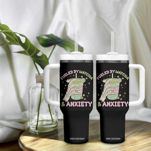 Funny Fueled By Matcha And Anxiety Tumbler With Handle Matcha Lover TS11 Print Your Wear
