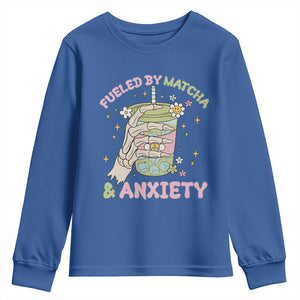 Funny Fueled By Matcha And Anxiety Youth Sweatshirt Matcha Lover TS11 Royal Blue Print Your Wear
