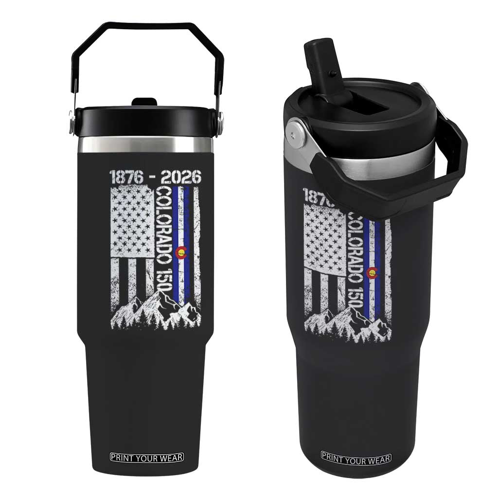 150 Years Colorado Sesquicentennial Anniversary 1876 2026 Flip Straw Tumbler Vintage Colorado American Flag TS11 One Size: 30 oz Black Print Your Wear