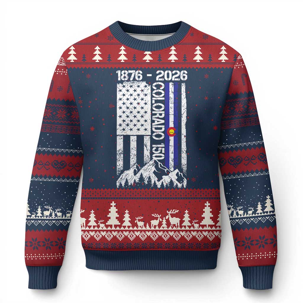 150 Years Colorado Sesquicentennial Anniversary 1876 2026 Ugly Christmas Sweater Vintage Colorado American Flag TS11 Navy Red Print Your Wear