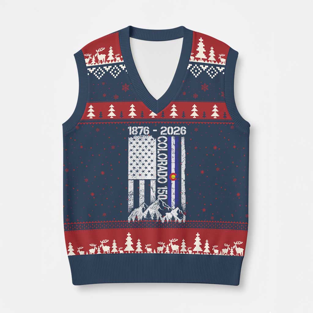 150 Years Colorado Sesquicentennial Anniversary 1876 2026 V-Neck Knit Sweater Vest Vintage Colorado American Flag TS11 Navy Red Print Your Wear