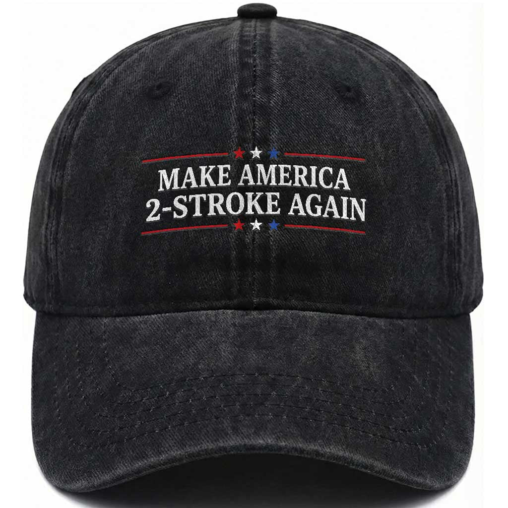 Funny 2 Stroke Motocross Lover Washed Cotton Baseball Cap Make America 2 Stroke Again TS11 Print Your Wear