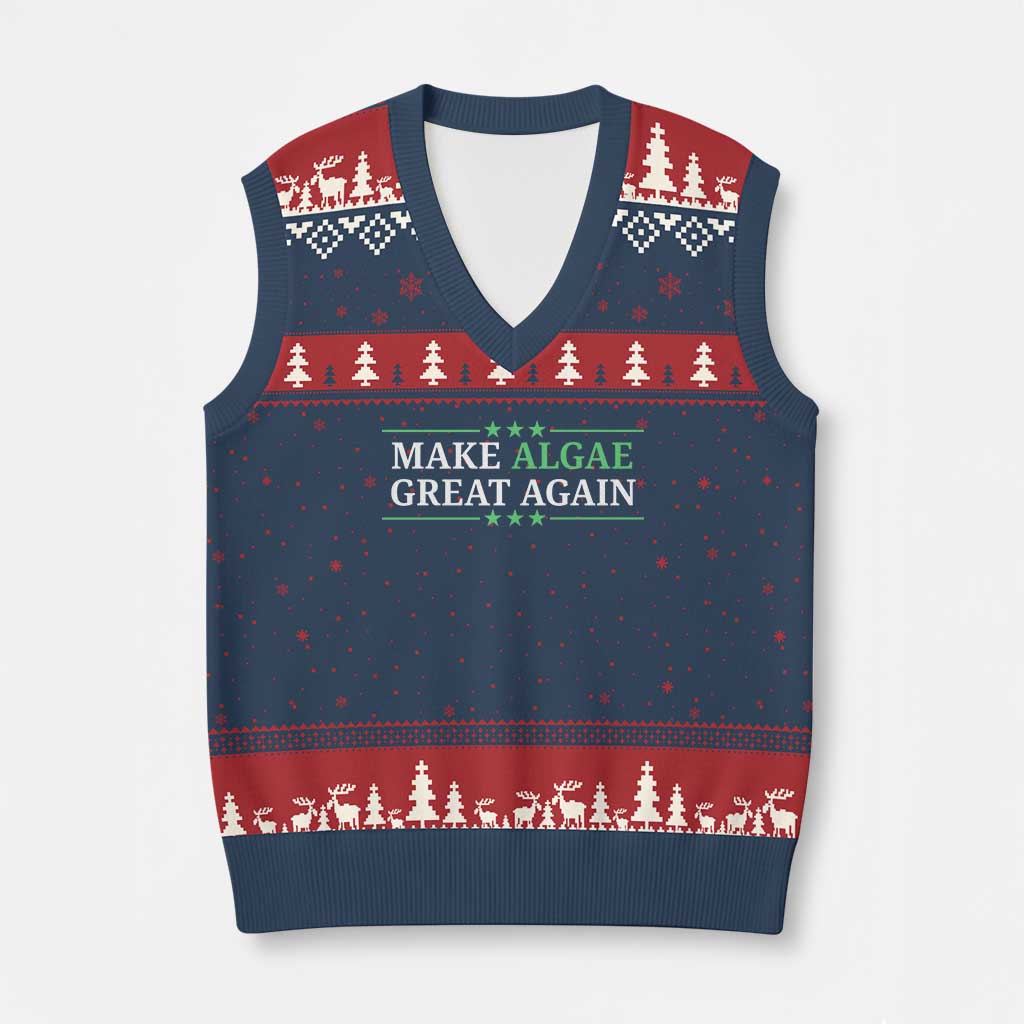 Make Algae Great Again V-Neck Knit Sweater Vest Funny Political Satire Lincoln Reflecting Pool