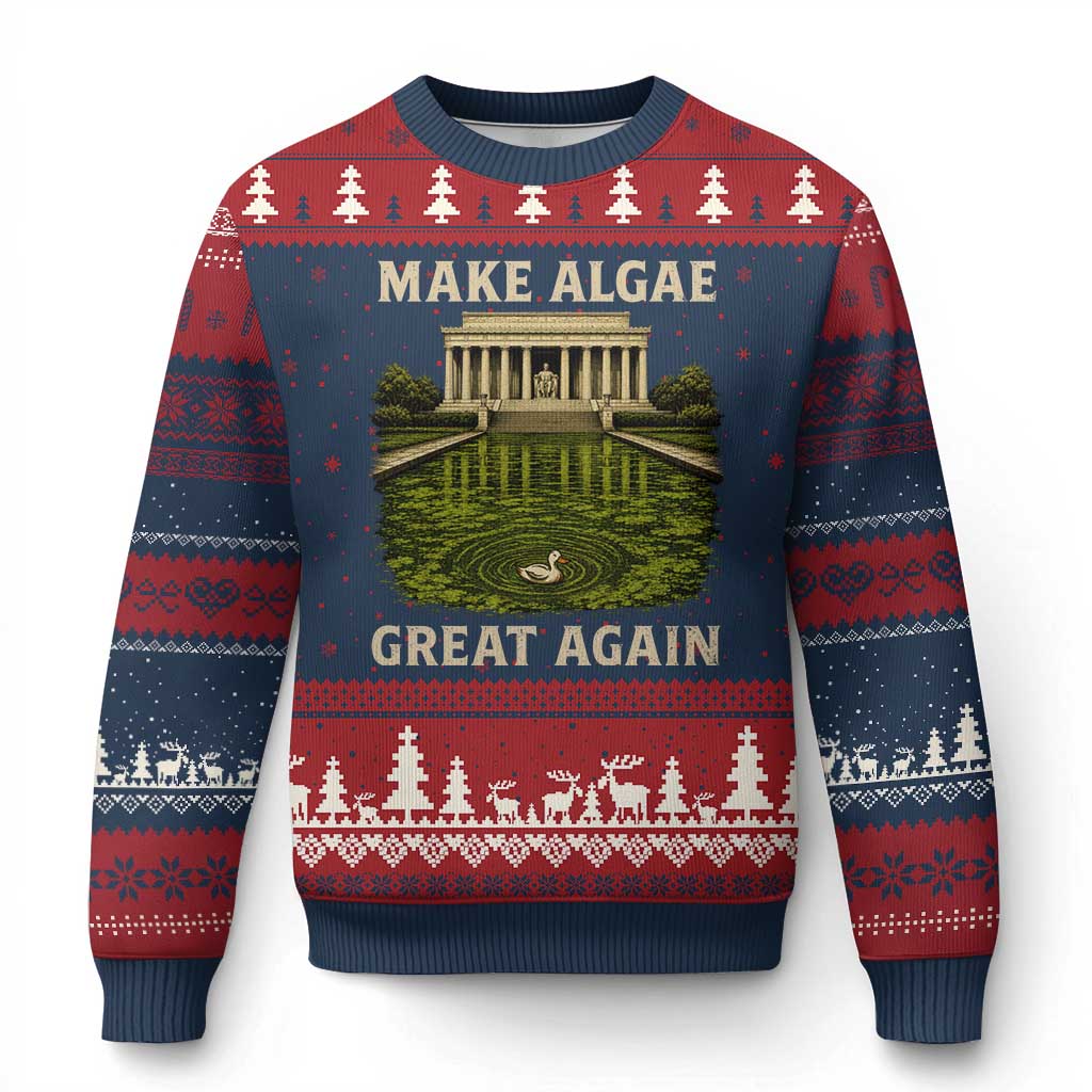 Make Algae Great Again Ugly Christmas Sweater Funny Lincoln Memorial Reflecting Pool TS11 Navy Red Print Your Wear