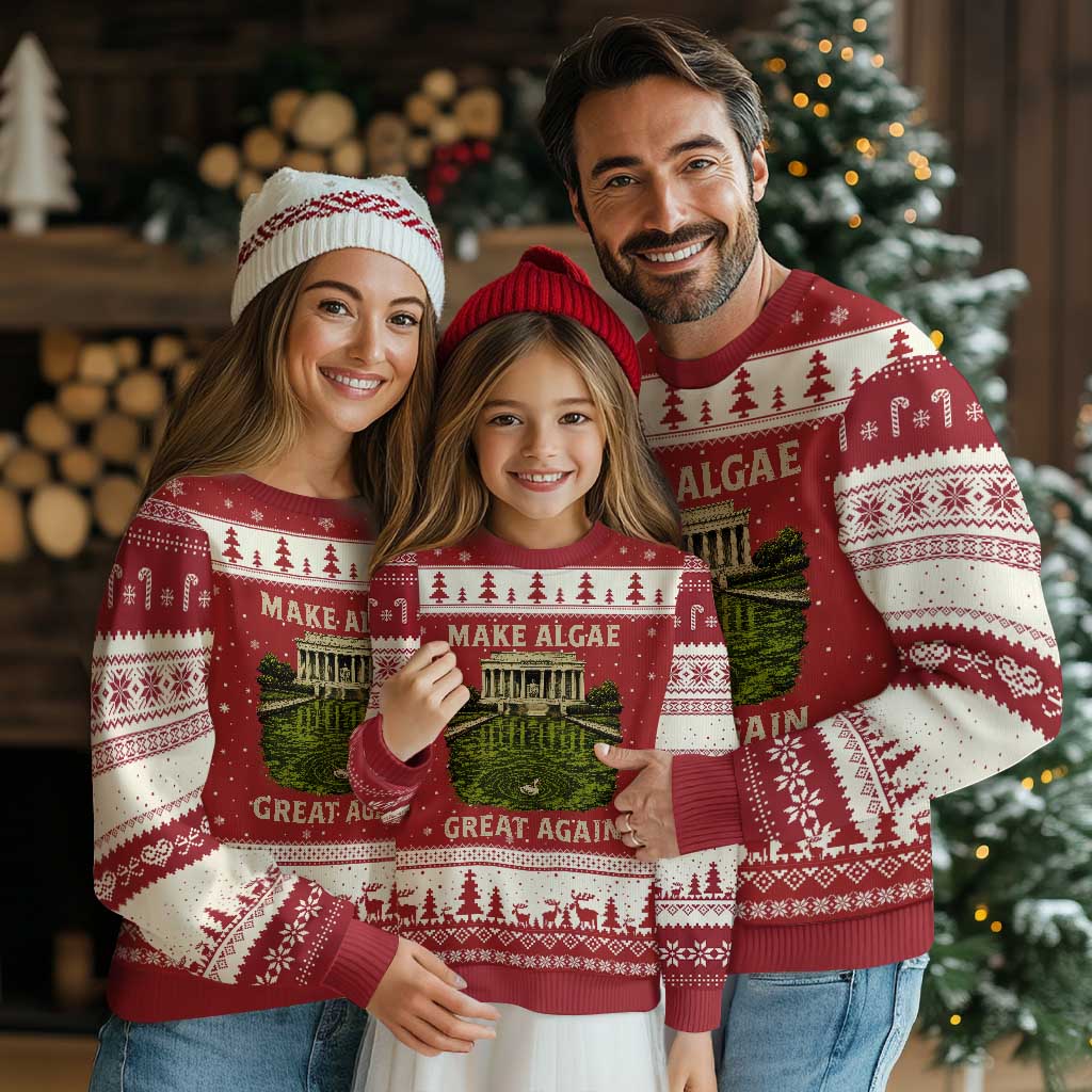 Make Algae Great Again Ugly Christmas Sweater Funny Lincoln Memorial Reflecting Pool