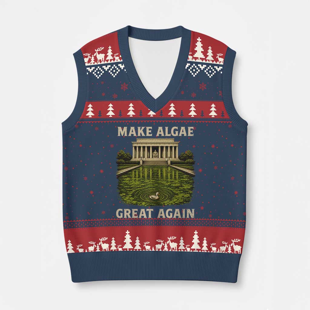 Make Algae Great Again V-Neck Knit Sweater Vest Funny Lincoln Memorial Reflecting Pool TS11 Navy Red Print Your Wear