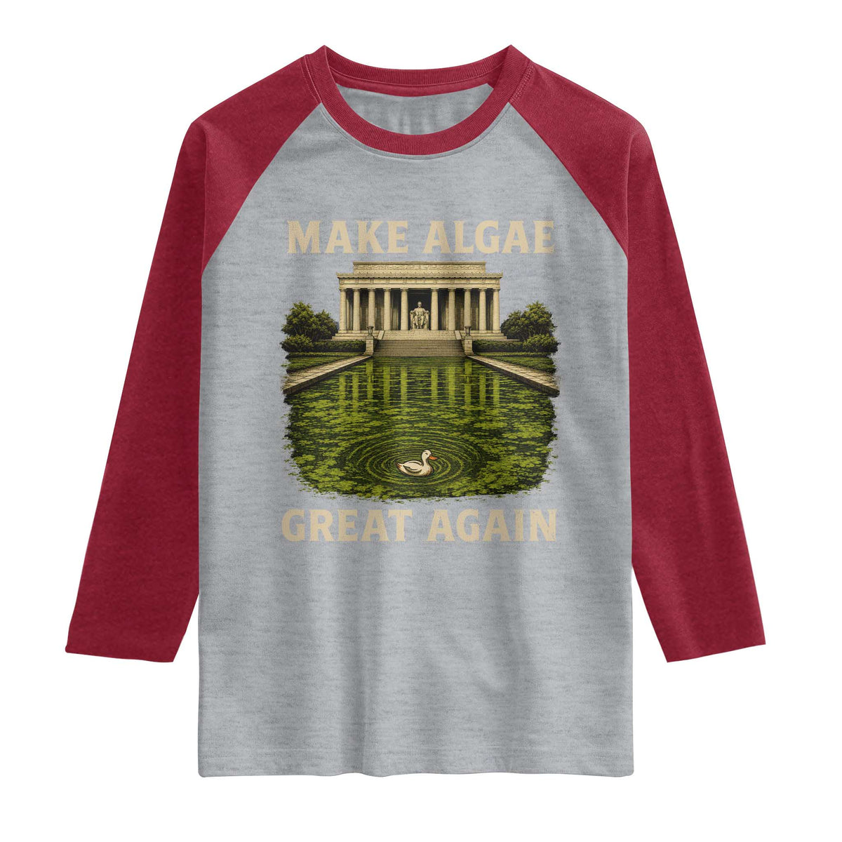 Make Algae Great Again Raglan Shirt Funny Lincoln Memorial Reflecting Pool
