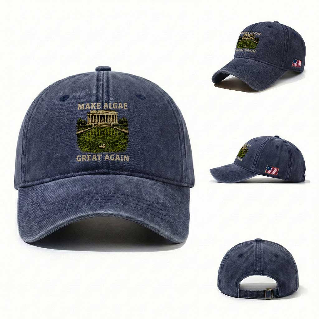 Make Algae Great Again Washed Cotton Baseball Cap Funny Lincoln Memorial Reflecting Pool