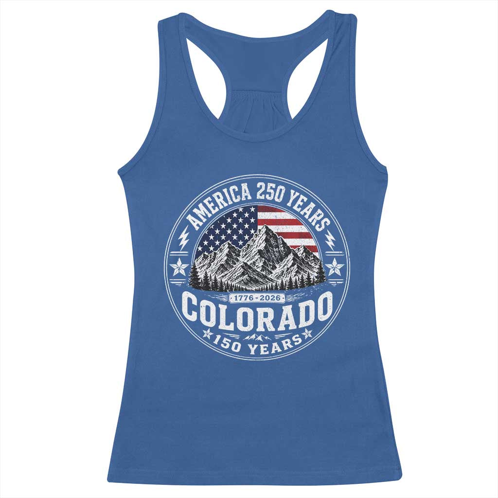 Colorado 150 America 250 Years Racerback Tank Top Colorado Sesquicentennial Anniversary 1876 2026