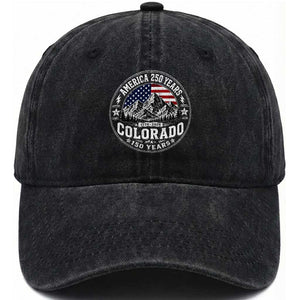 Colorado 150 America 250 Years Washed Cotton Baseball Cap Colorado Sesquicentennial Anniversary 1876 2026