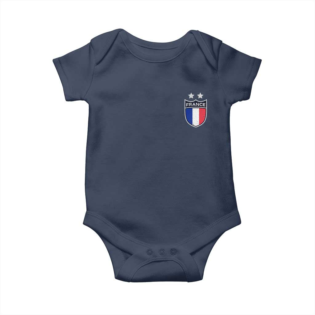 Vintage France Football Crest Two Stars French Flag Baby Onesie TS11 Navy Print Your Wear
