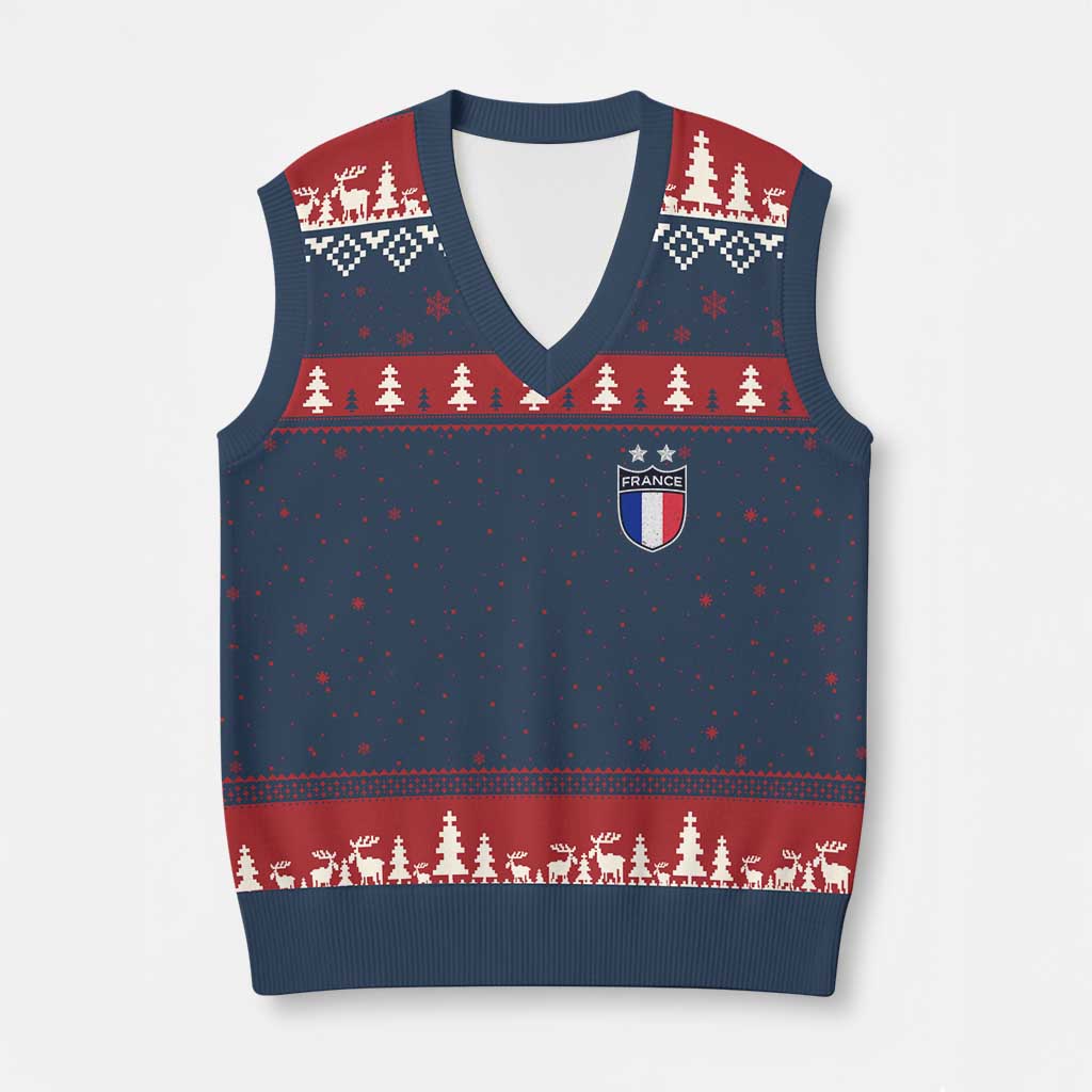 Vintage France Football Crest Two Stars French Flag V-Neck Knit Sweater Vest
