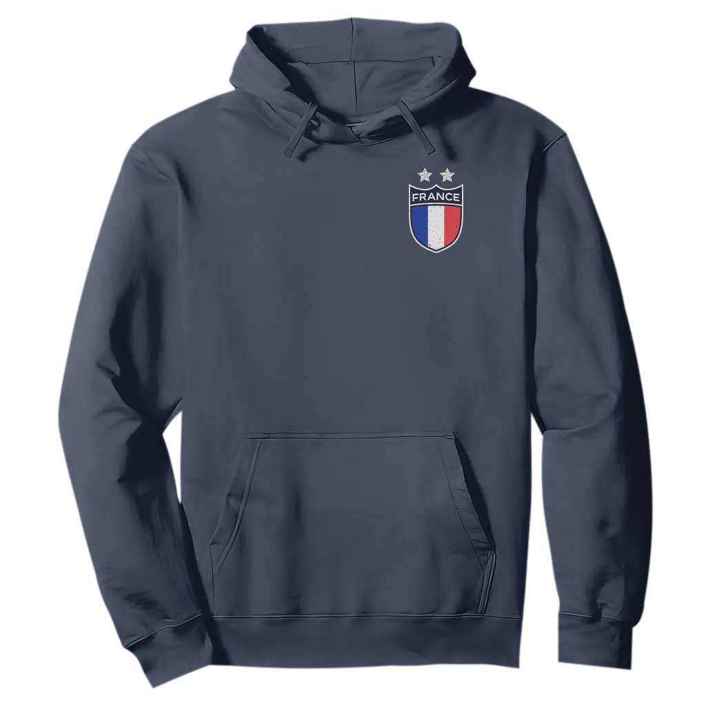 Vintage France Football Crest Two Stars French Flag Hoodie TS11 Navy Print Your Wear