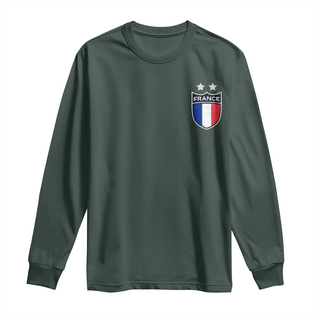 Vintage France Football Crest Two Stars French Flag Long Sleeve Shirt