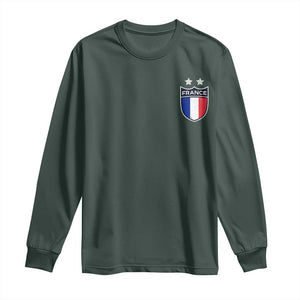 Vintage France Football Crest Two Stars French Flag Long Sleeve Shirt