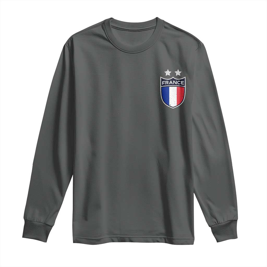 Vintage France Football Crest Two Stars French Flag Long Sleeve Shirt