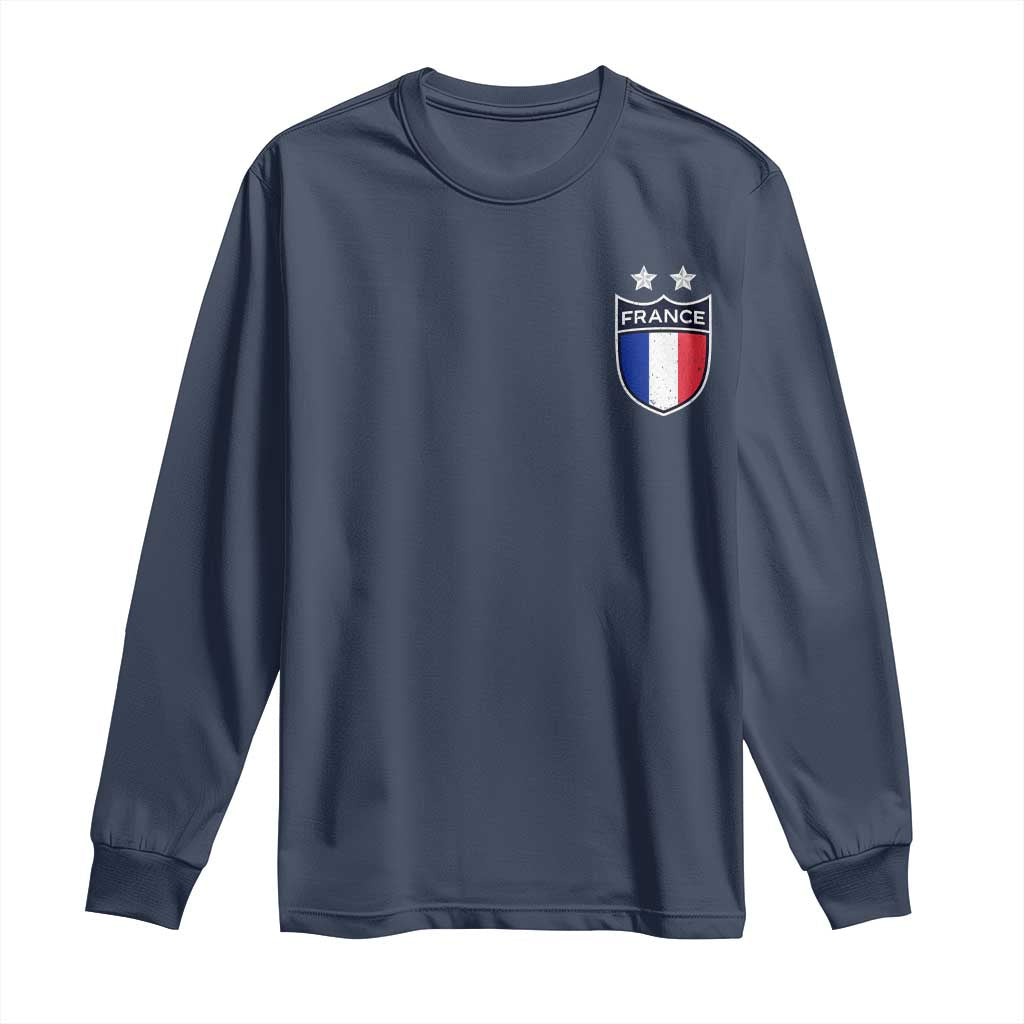 Vintage France Football Crest Two Stars French Flag Long Sleeve Shirt TS11 Navy Print Your Wear