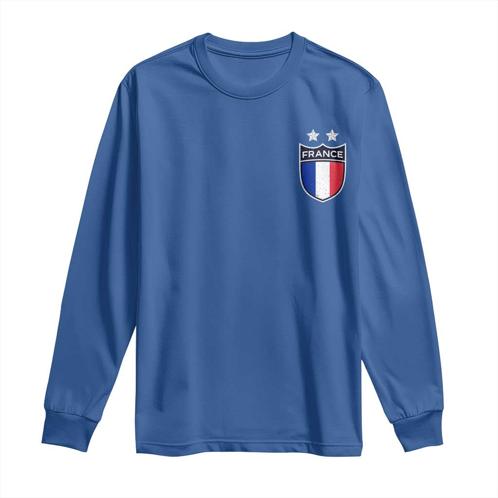 Vintage France Football Crest Two Stars French Flag Long Sleeve Shirt