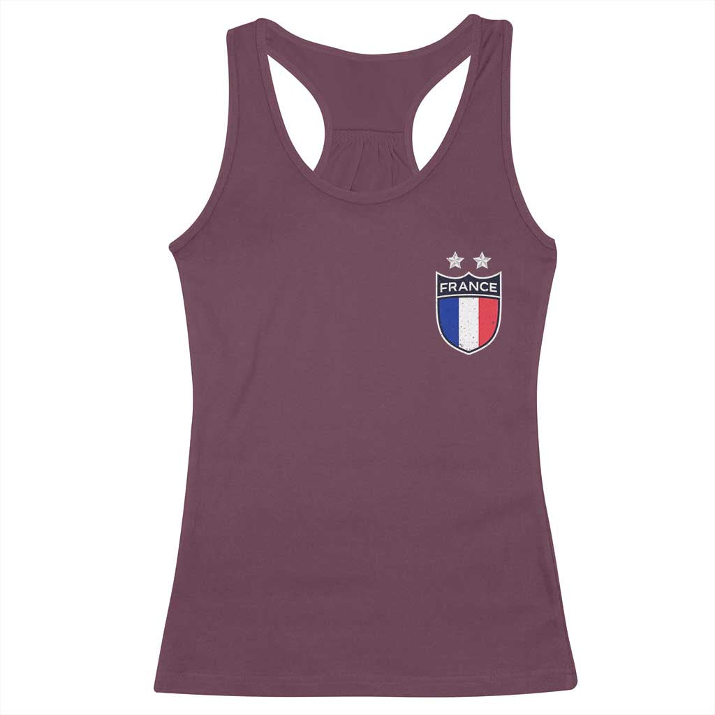 Vintage France Football Crest Two Stars French Flag Racerback Tank Top