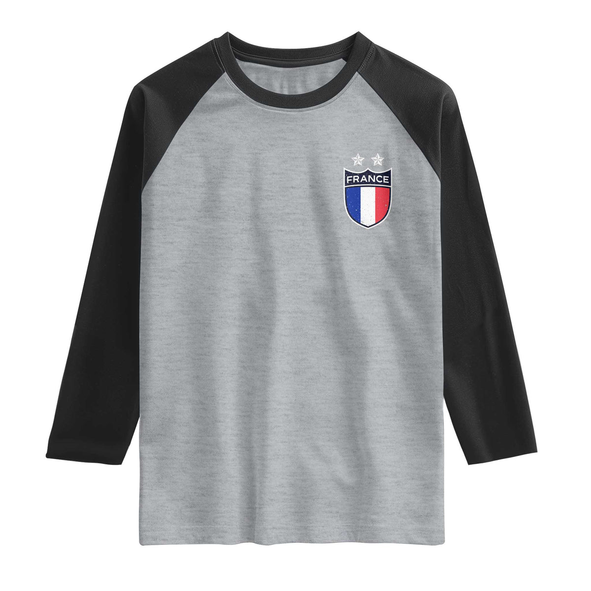 Vintage France Football Crest Two Stars French Flag Raglan Shirt