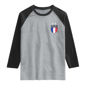 Vintage France Football Crest Two Stars French Flag Raglan Shirt