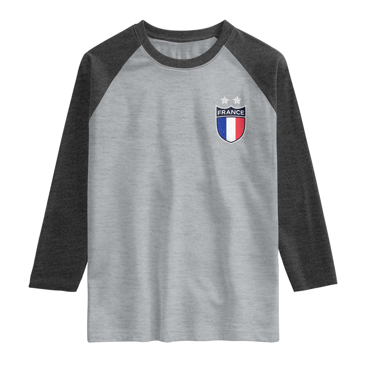 Vintage France Football Crest Two Stars French Flag Raglan Shirt