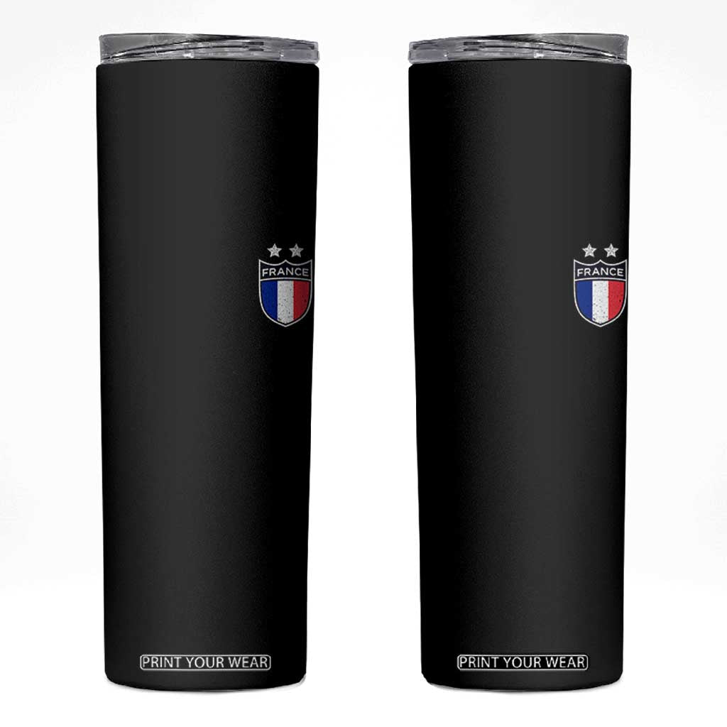 Vintage France Football Crest Two Stars French Flag Skinny Tumbler