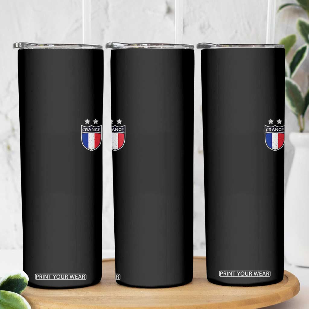 Vintage France Football Crest Two Stars French Flag Skinny Tumbler